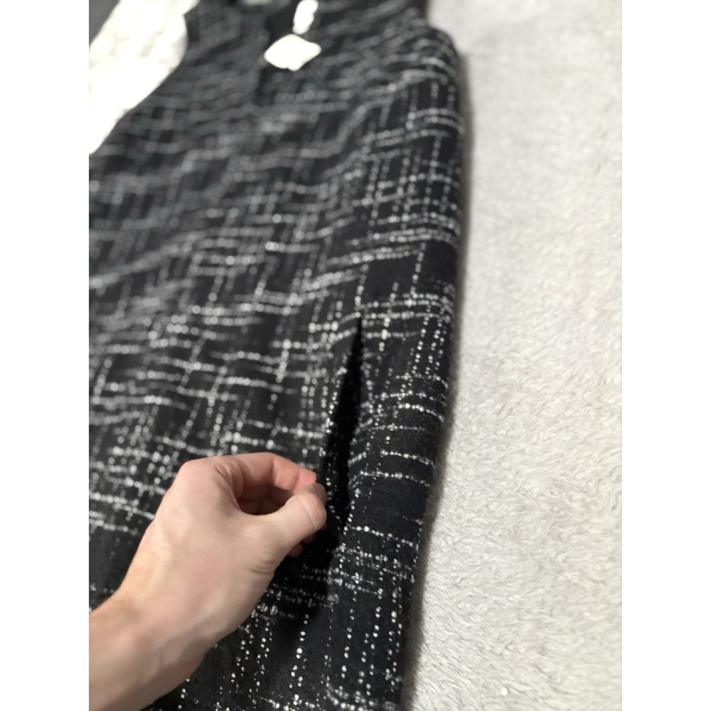 Gap Sleeveless Tweed Shift Dress Medium Split Neck Black Lined Pockets - Picture 3 of 10